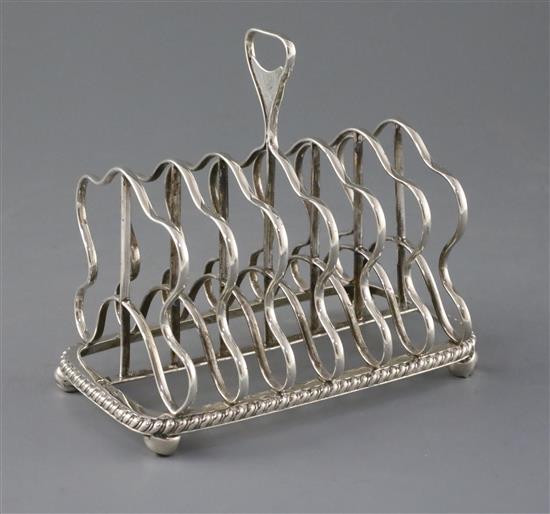 A George III silver seven bar toastrack, by Battie, Howard & Hawksworth?, 11.5 oz.